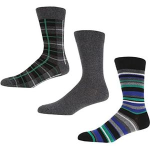 Ben Sherman Heren katoenen Trew sokken in houtskool/strepen, slim en comfortabel voor elke dag maat 7_11 - multipack van 3, Houtskool strepen, One Size