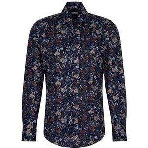 Seidensticker - Herenhemd - Bruin - 100% Katoen - Slim Fit - Kent Kraag