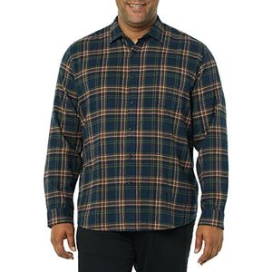 Amazon Essentials Men's Flanellen overhemd met lange mouwen (verkrijgbaar in grote en lange maten), Donker marineblauw Plaid, S