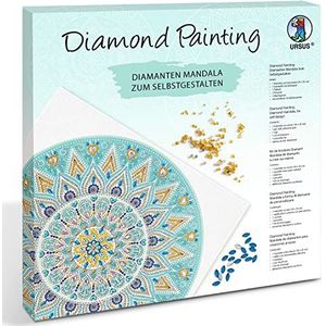 Ursus 43520005F - Diamond Painting Mandala Set 5, handwerkset met canvas en stenen in lichtblauwe, taupe en witte tinten.