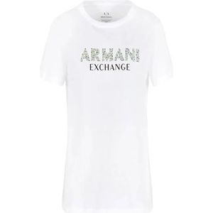 Armani Exchange Dames Rhinestone Logo Cotton Jersey T-shirt, Optic White, XS, optic white, XS