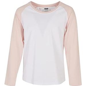Urban Classics Girl's Girls Contrast Raglan T-shirt met lange mouwen, wit/roze, 146/152, wit/roze, 146/152 cm