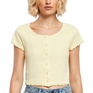 Urban Classics Dames T-shirt kort rib-bovendeel met knoopsluiting en rolzoom, vrouwen Cropped Button Up Tee, verkrijgbaar in vele kleuren, maten XS - 5XL, Softyellow, 3XL
