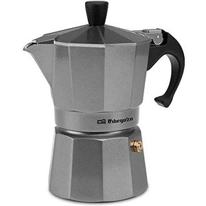 Orbegozo KFM 630 Italiaans koffiezetapparaat van aluminium, 6 kopjes (280 ml), zwart/zilver