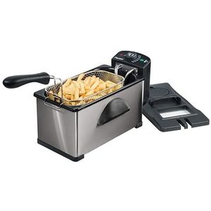 Bestron Olie-friteuse met koudzone-technologie, friteuse met 3,5 liter mand, inclusief kijkvenster en traploze temperatuurregelaar, vaatwasmachinebestendig, 2000 watt, kleur: zilver