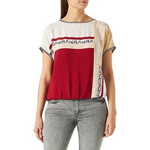 Gerry Weber Dames shirt met patchpatroon EcoVero korte mouwen, overgesneden schouders T-shirt 1/2 mouw halfmouwshirt met patroon, patched, ecru/rood/sepia/print, 36