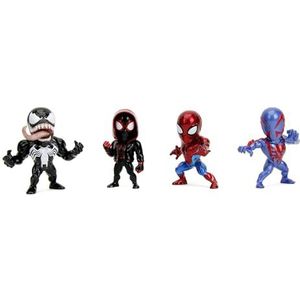 Jada Toys - Marvel figuurset (4 stuks) van metaal, golf 1, popcultuur verzamelfiguren, Spider-Man Classic, Venom, Miles Morales Unmasked, Spider-Man 2099, 4 stuks/set, 6 cm