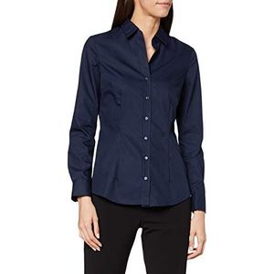 Seidensticker Damesblouse - City blouse - hemdblouse - slim fit - korte mouwen - effen - stretch, donkerblauw, 42