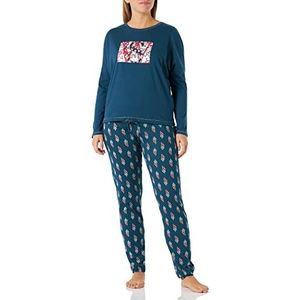 Women'secret Pyjama met lange mouwen van katoen in single pullover voor dames, Blauw (donkerblauw), L
