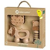 Bebeconfort houten speelgoed voor baby's, duurzaam educatief speelgoed van 100% FSC-hout, schattige cadeauset voor baby's: rolspeelgoed + klokkenrammelaar + rammelketting, bruin