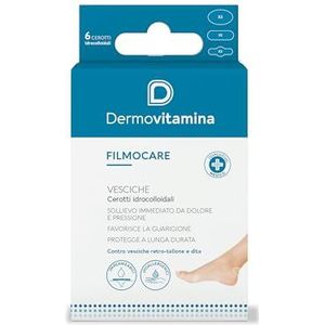 Blaaspleisters voor voeten, onmiddellijke verlichting tegen wrijving, ideaal voor nieuwe schoenen, lange wandelingen, waterdichte bescherming, 6 filmokara-pleisters, hiel en tenen. Dermovitamina