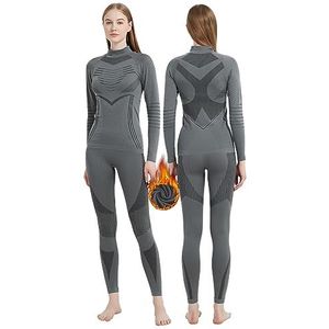 MeetHoo Thermisch ondergoed voor dames, warme basislaag compressieset, fleece gevoerde lange onderbroek, hardlopen, skiën, Grey02, XL