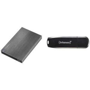 Intenso Memory Board Externe Harde Schijf 1Tb (6,4 Cm (2,5 Inch), 5400 Rpm, 8 Mb Cache, Usb 3.0) Antraciet & Intenso Speed Line 64Gb Geheugenstick Usb 3.0 Zwart