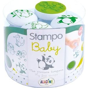 Aladine 03817 - Stampo babydieren, 5 stempels, 1 maxi stempelkussen, groen
