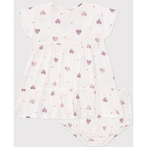 Petit Bateau Jurk met korte mouwen en Bloomer meisje, ecru/meerkleurig, 12 Maanden