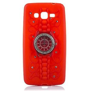 Silica DMU036RED PVC hoesje met analoog horloge, Samsung Galaxy Grand Prime G-530, rood