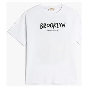 Koton Boys's Brooklyn T-shirt met korte mouwen en ronde hals, wit (000), 9-10 Jaar