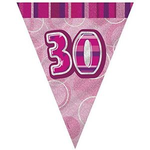 Unique Party wimpelketting voor de 30e verjaardag, 2,7 m, glinsterend, roze