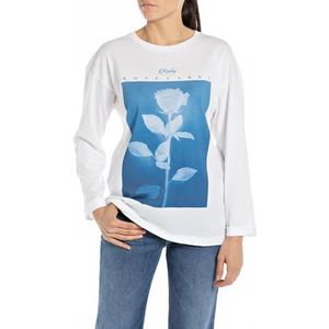 Replay Dames regular fit shirt met lange mouwen met lange mouwen Rose Label, 001, wit, L