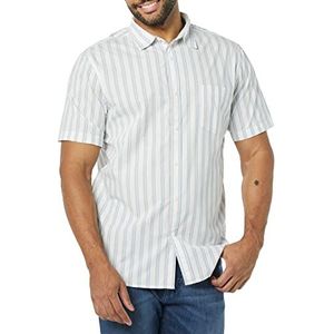 Amazon Essentials Heren Slim-Fit Poplin Shirt met korte mouwen, Blauw Grijs Wit Streep, Large