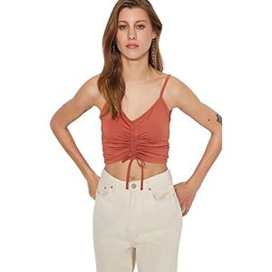 Trendyol Dames Slim fit Basic V-hals Gebreide Blouse, Kaneel, M, Kaneel, M