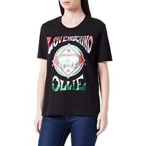 Love Moschino Dames Regular Fit Short-Sleeved with Glitter Ollie Transfer Print T-Shirt, Black, 46