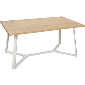 DRW Eettafel van natuurlijk hout en metaal, in natuur en wit, 160 x 90 x 75 cm, dikte van de tafel: 3,2 cm