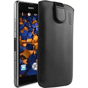 mumbi Echt leren hoesje compatibel met Sony Xperia Z1 Compact hoes lederen tas case wallet, zwart