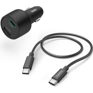 Hama Autolader 32 W (1x USB-A, 1x USB-C, USB-A-kabel - USB C, Power Deliwery, Quick Charge, Snel, voor Sigarettenaanstekeraansluiting) Zwart