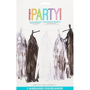 Unique Party 6000 - 9ft Tissue Paper Zwart, Wit, & Zilver Kwastje Garland
