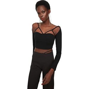 Trendyol Dames Zwarte Bias Gedetailleerde Blouse, 38