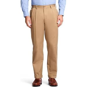 Izod Amerikaanse Chino geplooide broek voor heren, Engels Khaki, 30W / 30L