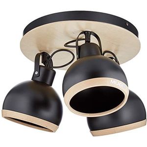 Homemania plafondlamp, ovaal, zwart, metaal, hout, 35 x 35 x 22 cm