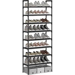 AcornFort S-536 Zwart 16mm Pijp Extra Stevige Schoenenrek met 8 Niveaus Lagen, Hoge Schoenenplank, voor 16-24 Paar Schoenen, Schoenenrek voor Gang, Woonkamer, Afmeting 56 x 30 x 140cm