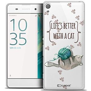 Caseink - Beschermhoes voor Sony Xperia XA [Crystal HD Collection Quote Design Life's Better with a Cat - Rigide - Ultra Thin - Gedrukt in Frankrijk]