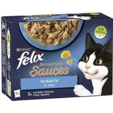 Felix Sensations Sauces Vis Selectie kattenvoer, natvoer met Koolvis, met Forel, met Zalm of met Sardine in Saus, 12x85g - doos van 4 (48 portiezakjes; 4,08kg)