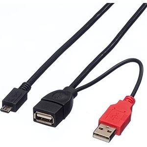 USB Micro B (m) naar USB-A (v) OTG adapter met USB-A (m) voeding - USB2.0 - tot 1A / zwart - 1 meter