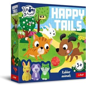 Trefl-Happy Tails, Junior Game-Bordspel voor kinderen, twee varianten, rubberen dieren, grote elementen, eenvoudige regels, prachtige illustraties, leren door spelen, spel voor kinderen vanaf 3 jaar