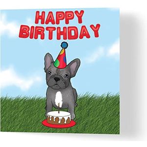 Wuzci ""Leuke verjaardagskaart voor verjaardagsfeestjes, Franse Bulldog, 150 mm lengte x 150 mm breedte