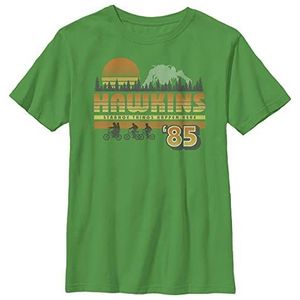 Stranger Things Unisex Kids Hawkins Vintage Sunsnet T-shirt met korte mouwen, Kelly Green, XS, Kelly Green, One size
