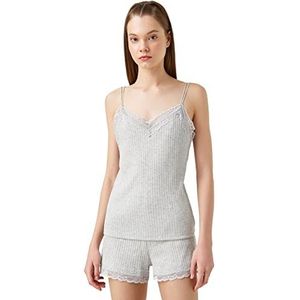 Koton Dames Katoen Lace Gedetailleerde Tanktop met ruches, grijs melange (grm), M