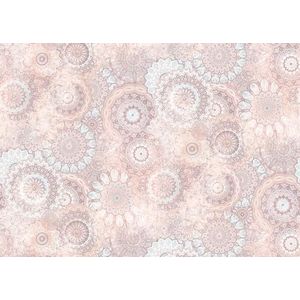 Rasch Behang 362961 - Fotobehang op vlies met bloemige cirkels in roze, lichtblauw en crème uit de collectie Magicwalls - 2,65 m x 3,71 m (L x B)