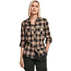 Urban Classics Dameshemd, geruit flanellen shirt, lange mouwen, verkrijgbaar in vele kleuren, maten XS - 5XL, zwart/softtaupe, S
