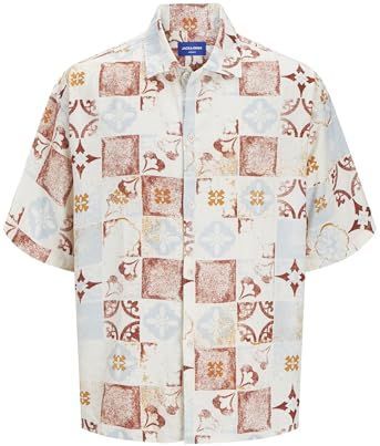 JACK & JONES Overhemd 'JORHydra'  lichtblauw / oranje / roestrood / wit