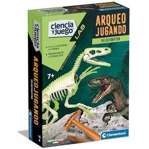 Clementoni 55539 Archeojugando Velociraptor fosforescerend wetenschappelijk spel, om je eigen fosforescerende dinosaurus te monteren en de wetenschap van de archeologie te ontdekken, vanaf 7 jaar