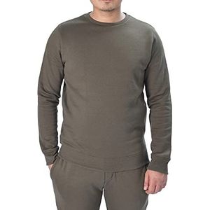 M17 Mens gerecycleerde klassieke ronde hals trui sweatshirt casual trui lange mouw top effen trui, Kaki Groen, L