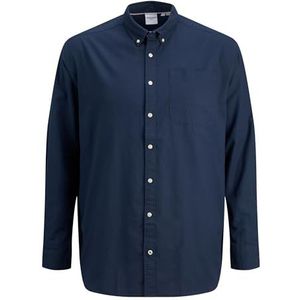 Mann JACK & JONES Effen Grote Maten Hemd Basis Lange Mouw Shirt Uni Zakelijk JJEOXFORD, Colour:Dark Blue, Size:XXL