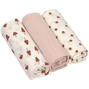LÄSSIG Puck deken voor baby's gaasdoek set van 3 katoen 85 x 85 cm/Swaddle & Burp Blanket L Little Forest Powder roze