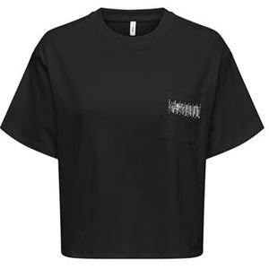ONLY Dames Onlzia S/S Tee Box JRS T-shirt, Zwart/Detail:Pocket Pearls (Silver), S