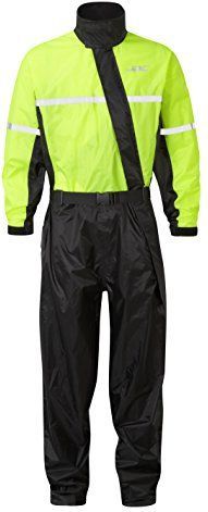 JDC Motorfiets Waterdichte Regenoverall 1PC - Shield - Geel/Zwart - M - Normale Beenlengte